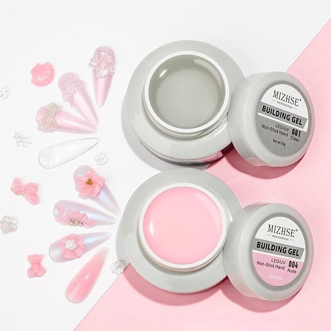 MIZHSE Non-Sticky Solid Builder Gel For Nails, 30g Clear and Pink Sculpting Building Carving Modeling Hard Gel for Nail Strengthen Nail Extension 3D Nail Art for Soak Off Manicure Kit DIY Home Gift-VivaGrace Women