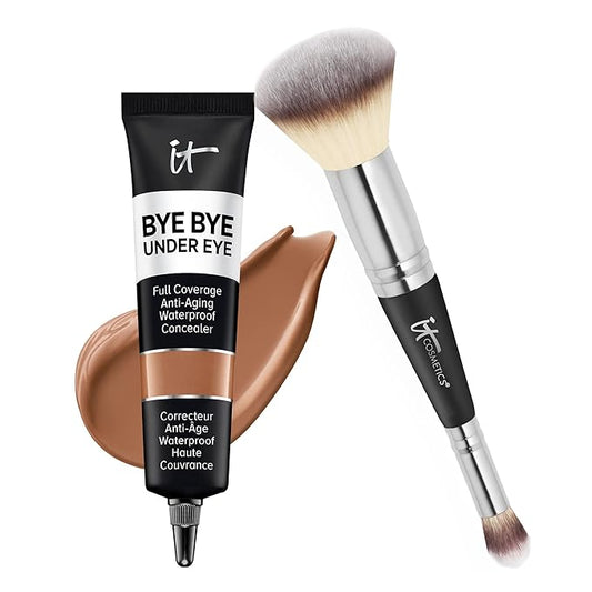 IT Cosmetics Makeup Set - Includes Supersize Bye Bye Under Eye Concealer (42.5 Deep) + Heavenly Luxe Complexion Perfection Concealer Brush (1 fl oz) - with Collagen, Hyaluronic Acid & Antioxidants-VivaGrace Women