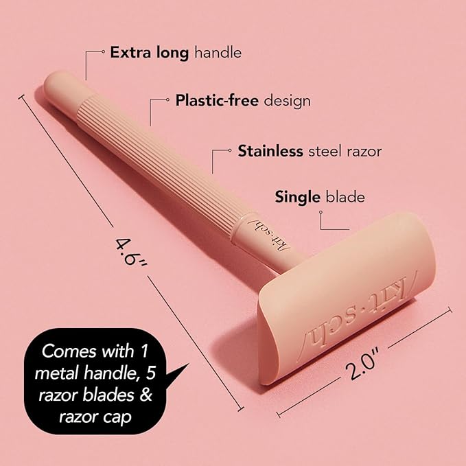 Kitsch Double Edge Safety Razors for Women and Men, Long Metal Handle and Stainless Steel Single Blade Razor with 5 Double Edge Refills, for Shaving and Travel Essentials - Terracotta-VivaGrace Women
