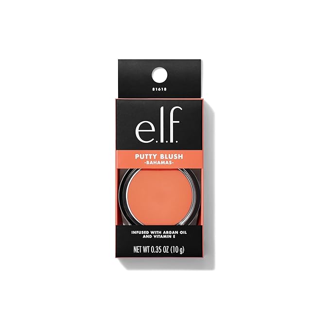 e.l.f. Putty Blush, Creamy & Ultra Pigmented Formula, Infused with Argan Oil & Vitamin E, Bahamas, 0.35 Oz (10g)-VivaGrace Women