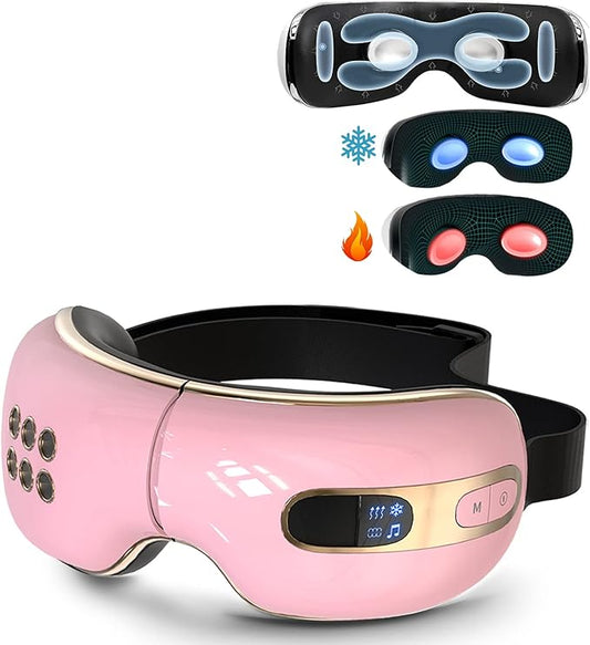 Eye Massager with Heat and Cooling for Migraines, Dry Eyes, Dark Circles, Rechargeable Heated Eye Mask Massager Improve Sleeping - Gifts for Women and Men (Pink)-VivaGrace Women