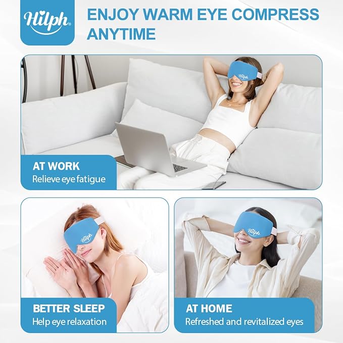 Hilph Microwave Warm Eye Mask for Dry Eyes, Heated Eye Mask Moist Heat Warm Eye Compress for Blepharitis, Styes, Tired Itchy Eyes, Eye Strain, Fatigue Eye Treatment (Blue)-VivaGrace Women