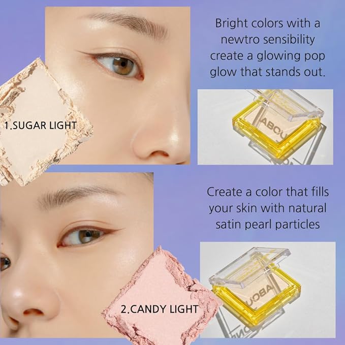 Light On Me Highlighter 2 Color - Makeup Highlighting Powder Palette, Natural Satin Glow, Lightweight Velvety Powder, Clear Sheer Pearls, Shiny Illuminator, 0.26oz (02 CANDY LIGHT)-VivaGrace Women