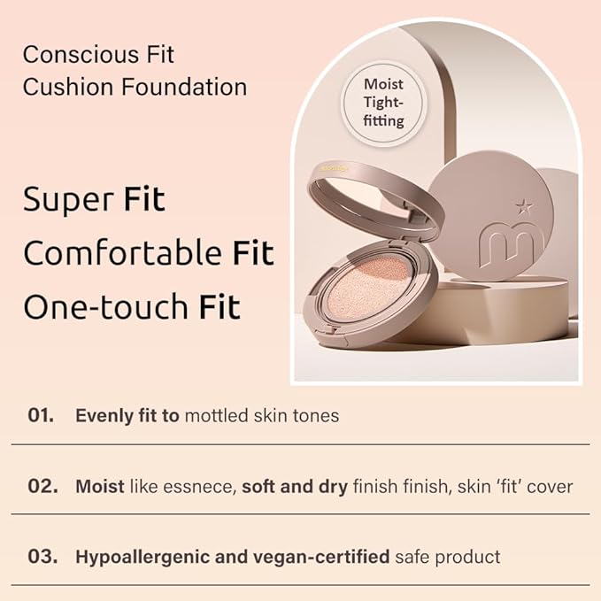 MOONSHOT KOREA Conscious Fit Cushion Foundation Flawless Coverage,Glass skin,Long-Lasting, Lightweight, Buildable Coverage,k-beauty (21N Cosmic Vanilla, [refill] Conscious Fit Cushion)-VivaGrace Women