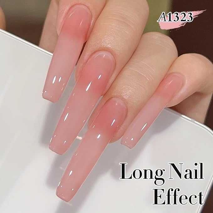 Double Rhythm Translucent Gel Polish Sheer Neutral Natural Light Milky Same Color Same Bottle 15ML Jelly Nail Polish Nail Art DIY at Home (Pink Clear-A1323)-VivaGrace Women