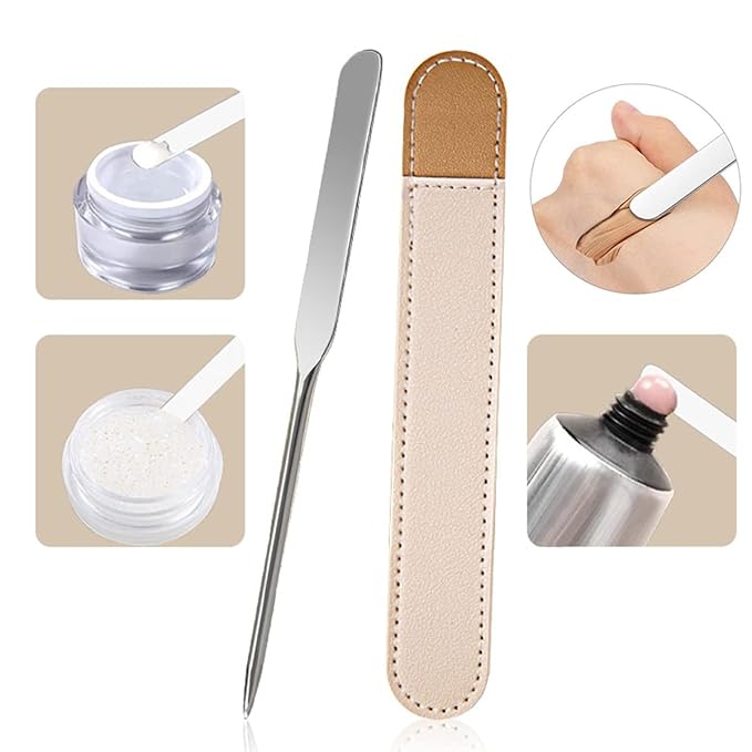 Foundation Spatula, 3-Pack Acrylic Nail Art Palette Oblique Round Head Stainless Steel Makeup Spatula for Woman Professional Facial Makeup Tools Makeup Mixing Palette-VivaGrace Women