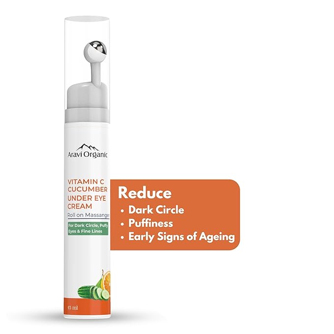 Vitamin C & Cucumber Under Eye Cream Gel Roll on Massager For Dark circles, Puffy Eyes-VivaGrace Women