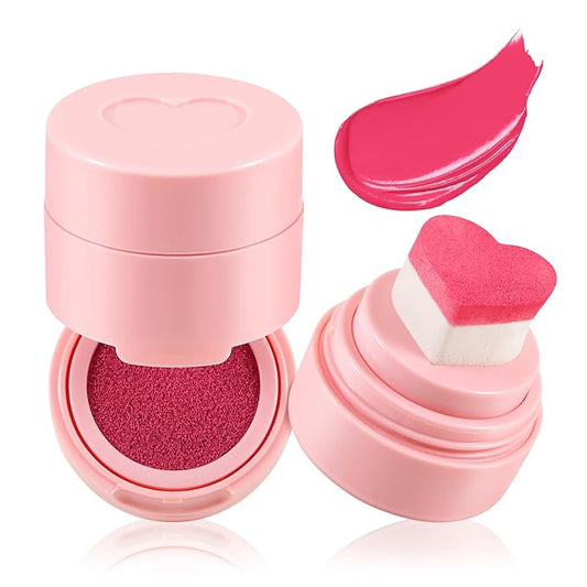 Boobeen Liquid Blush for Cheeks, Buildable & Blendable Face Blusher, Cheek Stamp Blush with Heart-shaped Applicator, Lightweight Air Cushion Blush for Velvet Matte Finish-VivaGrace Women