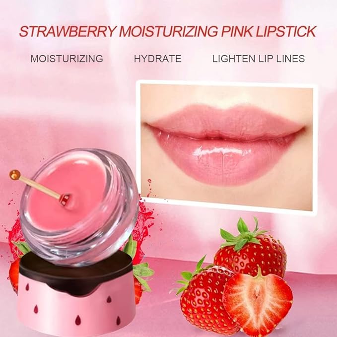 Bee Balm Lip Balm Honey Pot, 2 PCS Strawberry & Honey Lip Masks Hydrating Prevention Dry and Cracked Lip Scrubs Exfoliator-VivaGrace Women