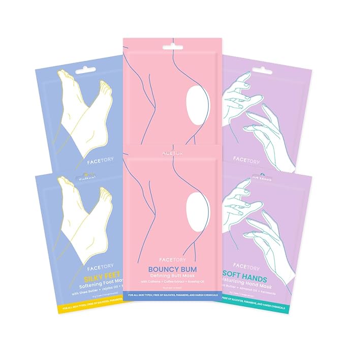 FACETORY Body Spa Sheet Mask Bundle Variety Pack of 6 with Korean Sheet Masks for Feet, Hands, and Butt - Softening, Hydrating, Nourishing, Moisturizing, for Dry, Cracked Skin-VivaGrace Women