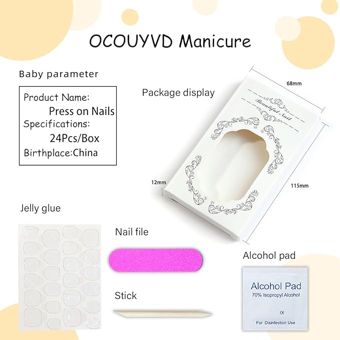 French Tip Press-on Nails: Short Square Fake Nails with Cute Flower Designs, Acrylic, Gloss Finish - Spring Colors Set for Women's Manicure