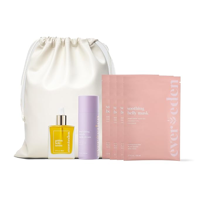 Evereden Nourishing Stretch Mark Cream, 4.0 fl oz. & Golden Belly Serum, 1.7 fl oz. & Soothing Belly Mask for Stretch Marks - 2nd/3rd Trimester Size, 4 pack | 3 Item Bundle Set | Pregnancy Skincare-VivaGrace Women