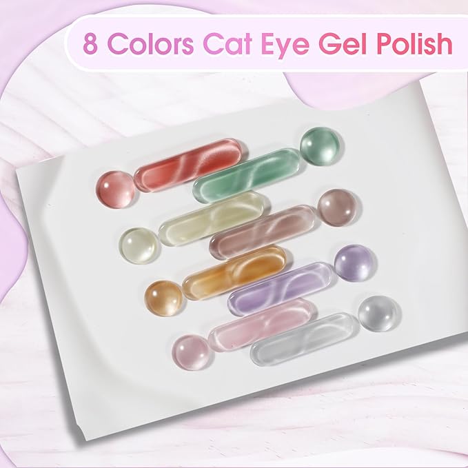 ROSALIND Cat Eye Gel Nail Polish, 8 Color Jelly Gel Polish with Magnet Stick Magnetic Cateye Translucent Effect Sheer Glitter Collection Manicure Gifts for Women-VivaGrace Women