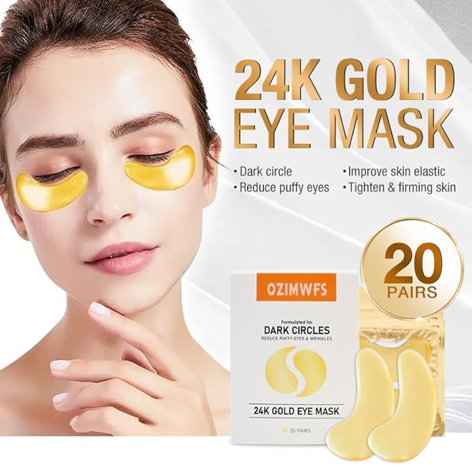 Organic 24K Gold Eye Mask with Collagen. Treatments reduce Puffy Eyes and Dark Circles Reduce Wrinkles and Fine lines-VivaGrace Women