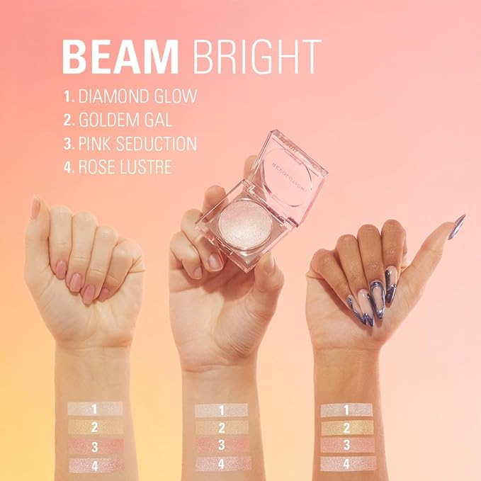 Makeup Revolution Beam Bright Highlighter, All Over Face Glow, Powder To Liquid Formula, 5 Different Shades, Diamond Glow-VivaGrace Women