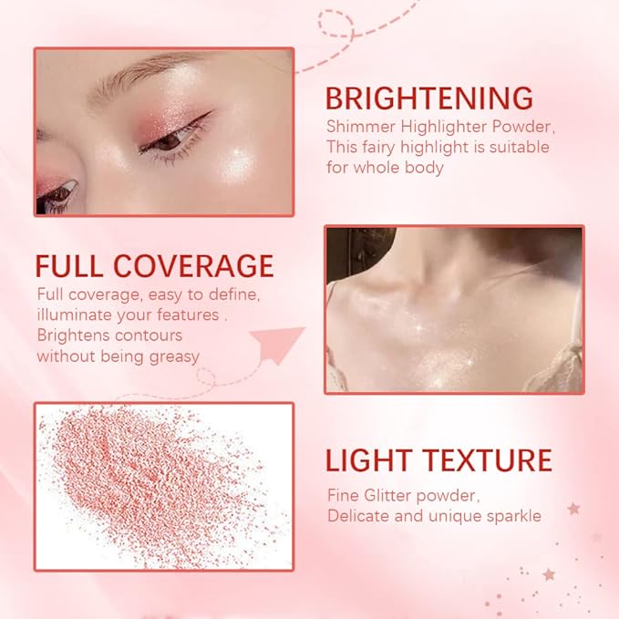 Highlight Polvo De Hadas, Fairy Highlighter Powder, Brightening Whole Body, Natural Three-Dimensional Face Contouring Clavicle Pat Powder, Highlighter Makeup-VivaGrace Women
