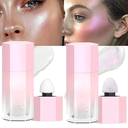 evpct Light Liquid Face Highlighter Makeup Waterproof Long Lasting Pearl White & Mermaid Pink Glimmer Glow Sparkly Glitter Body Shimmer Oil Luminizer Stick Highlight Illuminator for Face Cheek Eyes-VivaGrace Women