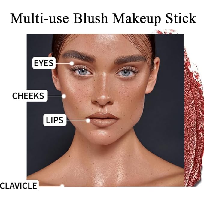 Orange Cream Blush Stick for Cheeks, Waterproof Face Cream Makeup Blush Stick, Long-Lasting Multi-use Blush Makeup Stick, Natural-Looking, Lightweight Skin Tint Blush Makeup for All Skin-VivaGrace Women
