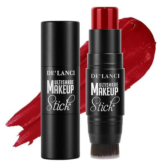 Matte Blush Stick with Built in Brush for Cheeks Summer,Ultra Pigmented Color Pop Makeup Dark Red Blush for Cheeks/Lip/Eyes,DE’LANCI Makeup Gifts for Women/Girl,Travel Size Cute Blush,Cruelty-Free #5-VivaGrace Women