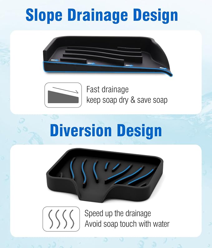 3-Pack Silicone Soap Dish, Bar Soap Holder, Soap Dishes for Bar Soap, Easy to Clean, Self Draining Soap Tray for Shower, Bathroom, Kitchen, Bathtub, Keep Soap Dry, Save Soap (Black)-VivaGrace Women