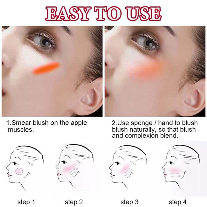 Cream Blush Stick,Blush Stick for Cheeks with Contour Brush,3-in-1 Long Lasting Waterproof Blush&Eye Shadow&Lip Gloss for Natural Skin Types（03 Citrus Pink）-VivaGrace Women