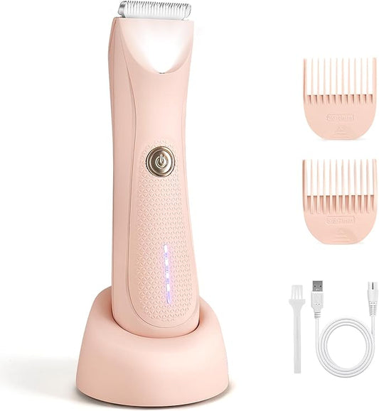Riokko Bikini Trimmer for Women with LED Light and IPX7 Waterproof Dual Charging, Skin-Safe Cordless Pubic Hair Shaver with Battery Indicator-VivaGrace Women