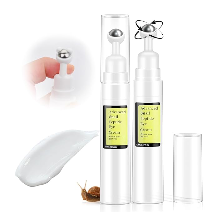 Advanced Snail Peptide Eye Cream for Dark Circles & Puffiness, Snail Mucin Eye Cream with Niacinamide Reduce Wrinkles & Fine Lines, 2 Pcs Under Eye Roller Cream for Moisturizing.-VivaGrace Women