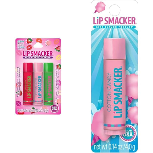 Lip Smackers Best Flavor Forever Lip Balm Trio with Strawberry Watermelon & Dr. Pepper Plus Cotton Candy Lip Balm-VivaGrace Women