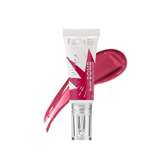 FLOWER Beauty By Drew Barrymore Liquid Blush Makeup Bomb Color Drops -Silky Lightweight Formula + Gel Cream Blush for Cheeks - Radiant + Glossy Finish - Buildable + Lightweight Formula - Cruelty-Free + Vegan (Bitten)-VivaGrace Women