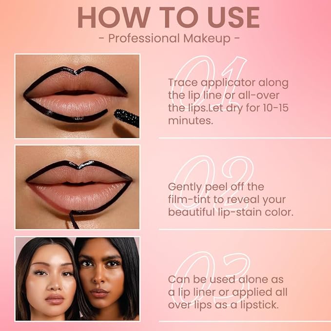 Matte Liquid Lip Stain Peel Off Lip Liner Tattoo - Brown, Waterproof Smudge-Proof Lip Gloss, Long-Lasting Non-Stick Cup Formula, Natural Peel Off Design for All Skin Types #02-VivaGrace Women