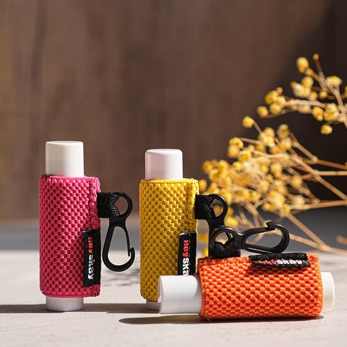3PCS Lip Balm Holder Sleeves Keychain Chapstick Holder Lip Gloss Holder Keychain Chapstick Elastic Sleeves(Beige/Grey/Orange)-VivaGrace Women