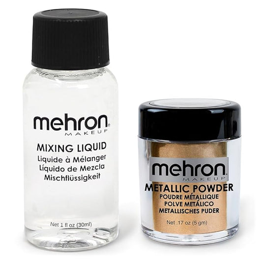 Mehron Makeup Metallic Powder (.17 Ounce) with Mixing Liquid (1 oz) (GOLD)-VivaGrace Women