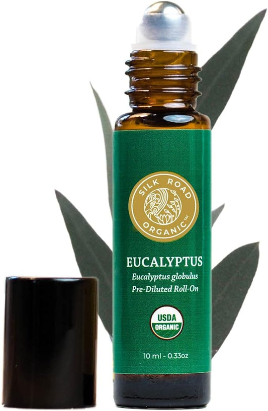 Silk Road Organic Eucalyptus Essential Oil Roll On, 100% Pure USDA Certified - Respiratory Health, Colds, Cough, Sinus & Allergy Congestion - 10 ml Roller - Always Pure, Always Organic-VivaGrace Women