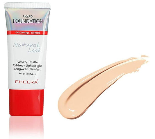 AQUAPURITY PHOERA Full Coverage Foundation New Formula Waterproof Long Lasting Oil Free Velvet Matte Liquid Foundation for Oily Skin Flawless Makeup Base Cream Concealer (102 Nude)-VivaGrace Women