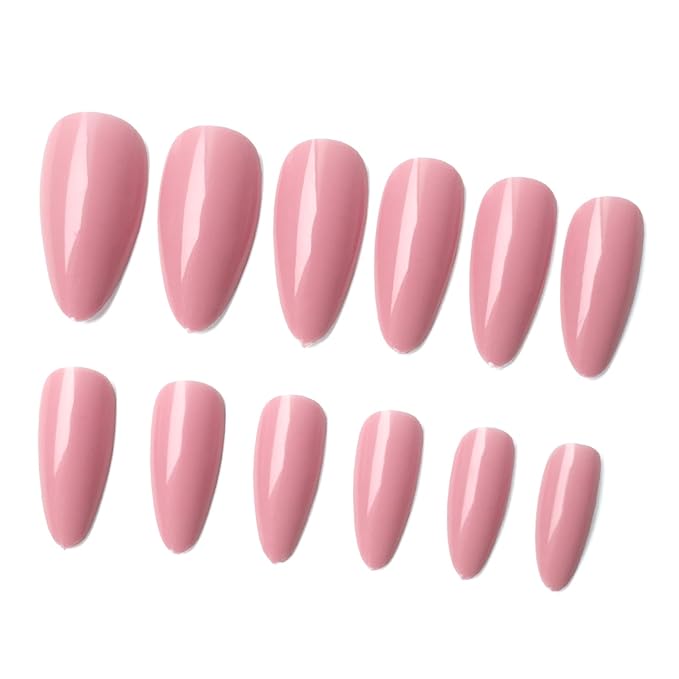 LoveOurHome 240pc Almond Press on Nails Medium Fake Nail Tips Colored Acrylic Nails Press ons Nail Almond Pink Glue Nail Short Stiltto Artificial Fingernail & Glue Adhesive Tabs for Women Girls Kids