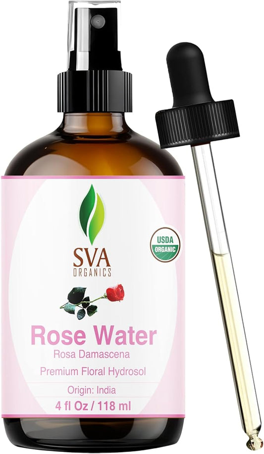 SVA ORGANICS Rose Water 4oz (118 ml) Refreshing Rose Water Spray for Skin Care, Skin Hydration, Bath, Soaps, Haircare & Aromatherapy-VivaGrace Women