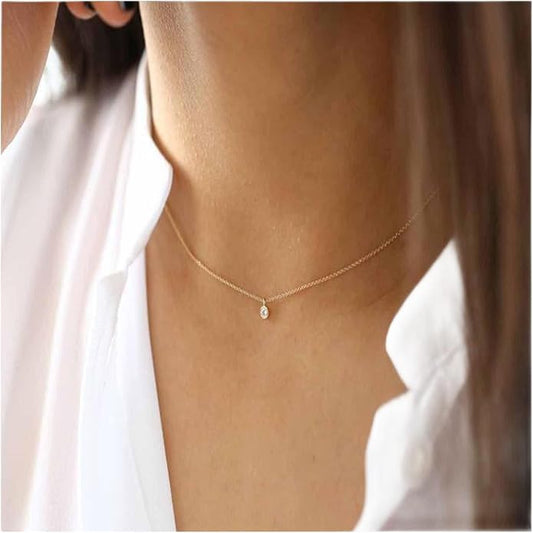 Boho Tiny Crystal Choker Gold Clear Quartz Pendant Necklace Minimal Dot CZ Choker Necklace Simple Everyday Necklace Wedding Necklace Jewelry for Women and Girls Gifts-VivaGrace Women
