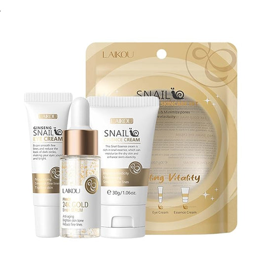Snail Mucin Skin Care Set,Gold Snail Serum,Ginseng Snail Eye Cream,Snail Essence Cream 3 in 1 Essentials Travel,Improve Damaged Skin Lmproves Elasticity and Minimizes Pores(3pcs)-VivaGrace Women