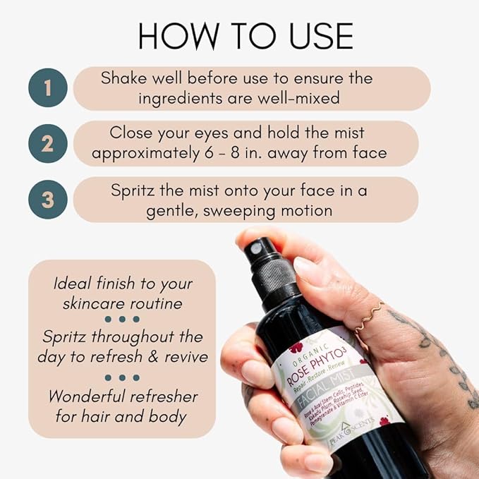 Organic & Vegan Rose Phyto³ Water Facial Spray - Moisturizing Face Mist & Setting Spray, Soothing, Hydrating Mist Rose Water For Face - Great for Facial Massaging (4 oz)-VivaGrace Women