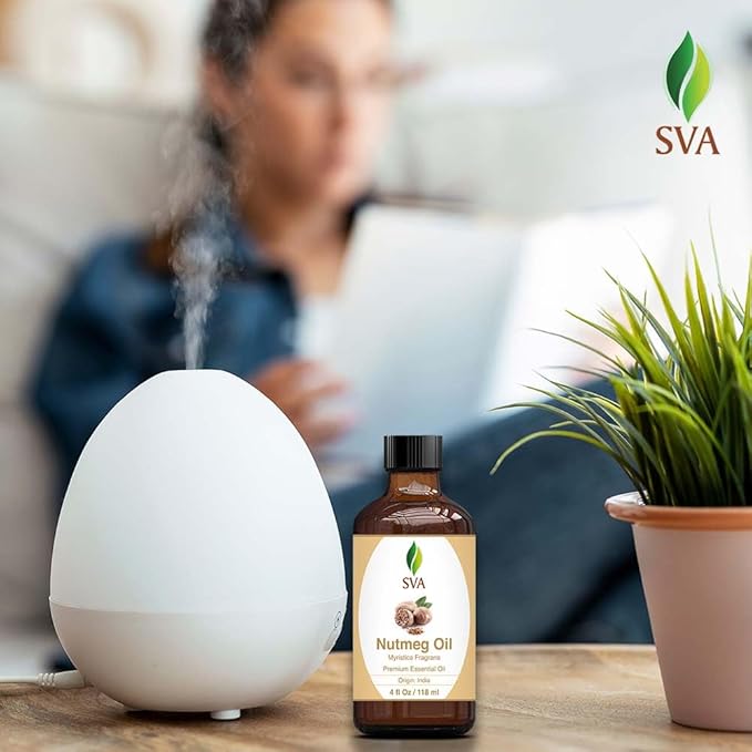 SVA Nutmeg Essential Oil – 4 Fl Oz – 100% Natural Nutmeg Oil - for Diffuser, Hair Care, Face, Skin Care, Aromatherapy, Scalp and Body Massage, Soap and Candle Making – with Dropper-VivaGrace Women