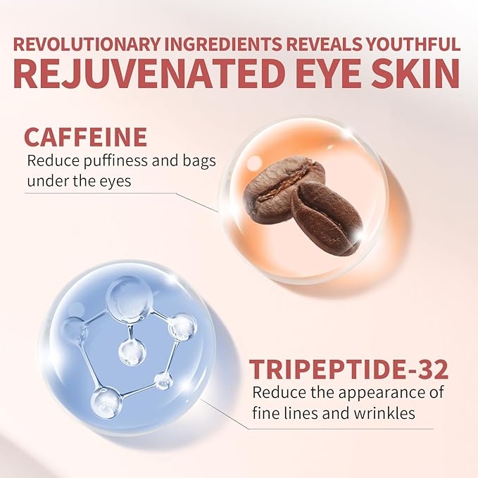 Anti-Aging Caffeine Eye Cream with Metallic Applicator, Eyebag Remover, Under Eye Cream Skin Care Anti-Wrinkles, Fine Lines, Dark Circles, 0.6 OZ-VivaGrace Women