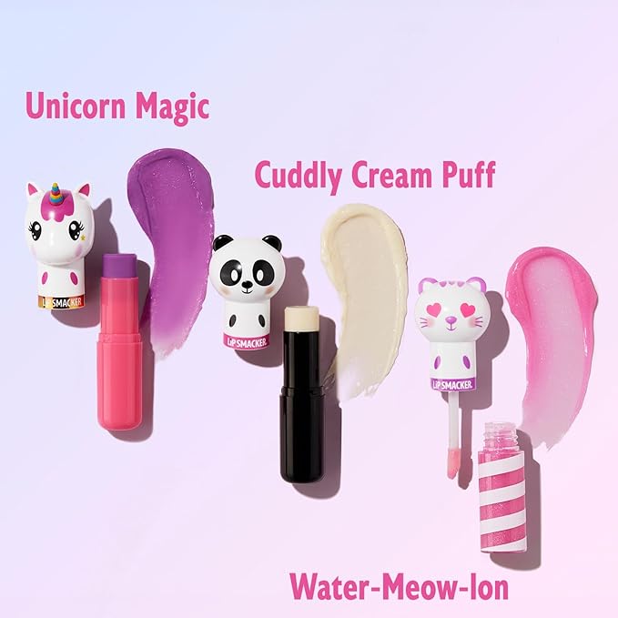 Lip Smacker Lippy Pals, Set of 3 Flavored Moisturizing & Smoothing Soft Shine Lip Balm, Hydrating & Protecting Fun Tasty Flavors ,Cruelty-Free & Vegan - Unicorn, Bunny, Llama-VivaGrace Women