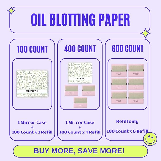 [400 Counts + Mirror Case] Green Tea Natural Oil Blotting Sheets for Face with Mirror Case and Refills-VivaGrace Women