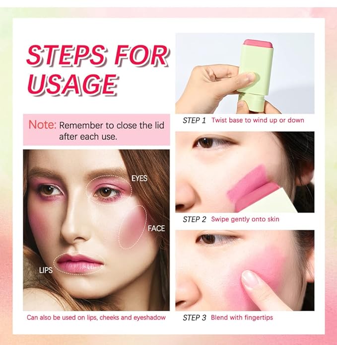 Multi-Use Makeup Blush Stick, Beauty Tinted Solid Blush Stick, 3-in-1 Cream Blush Stick for Cheek/Eyes/Lips, Waterproof Moisturizer Stick, Suitable for All Skin (02# Coral Orange)-VivaGrace Women