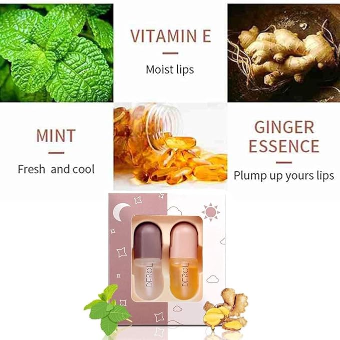 DEROL Lip Plumper by Vafee, Natural Lip Plumper and Lip Care Serum, Lip Enhancer for Fuller, Lip Mask, Beautiful Fuller, Hydrating & Reduce Fine Lines 5.5ML (Day& Night)-VivaGrace Women