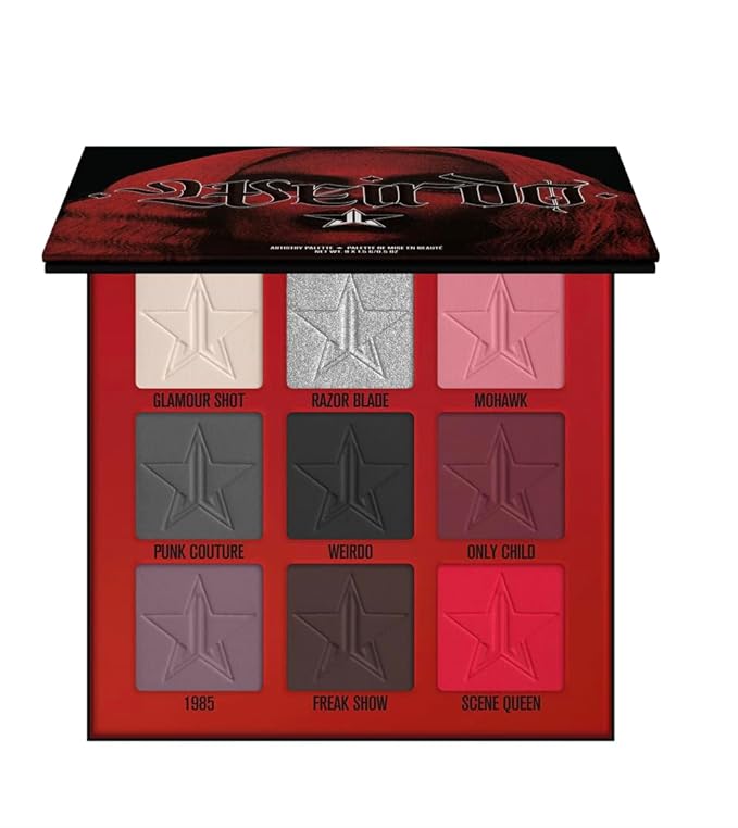Jeffree Star Cosmetics Weirdo Mini Palette + Mini Controversy & Black Jeffree Star Approved Mascara Bundle of 3, Red-VivaGrace Women