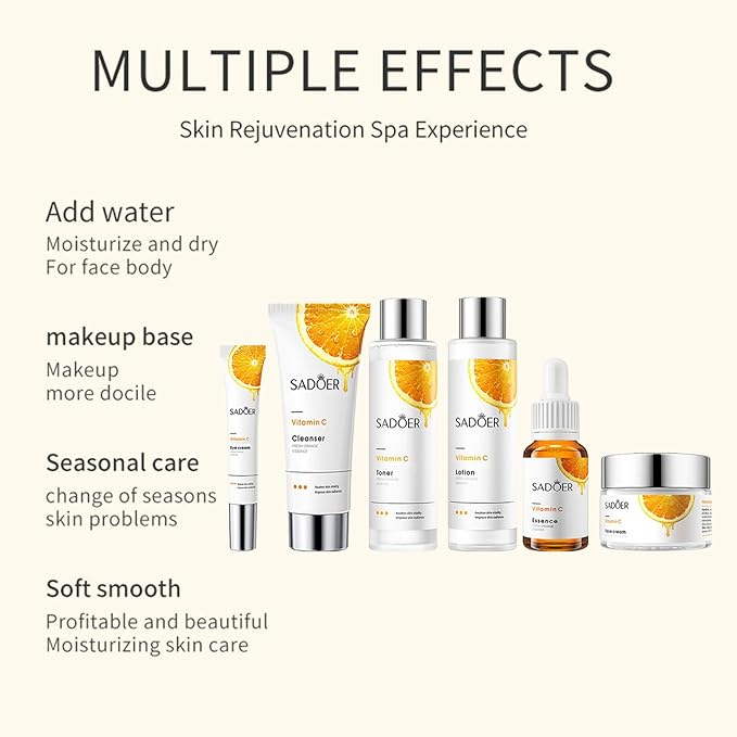 Vitamin C Daily Skin Care Set Daily Moisturizing & Nourishing Fresh Orange Essence Skin Care Set Vitamin Essence Six-piece Set-VivaGrace Women