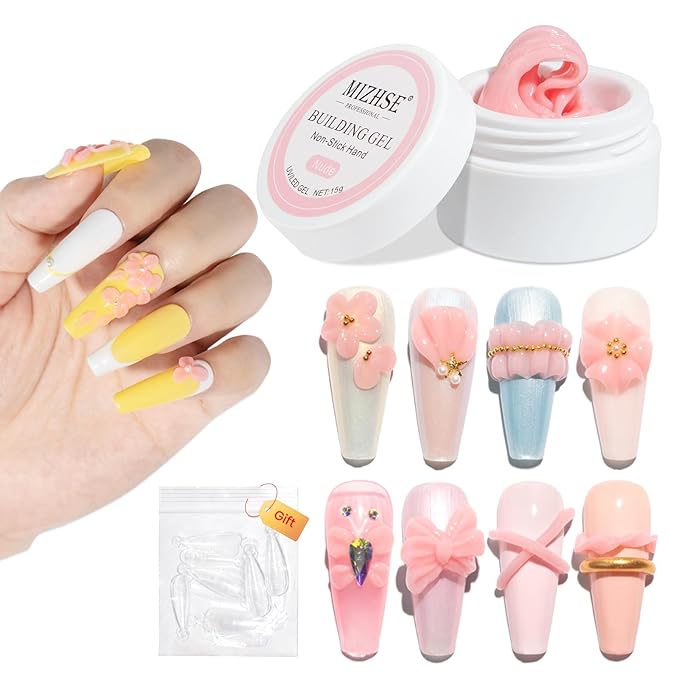 MIZHSE Solid Builder Gel for Nails, Nude Pink Non-Sticky Sculpting Gel, 3D Nail Art Building Carving Modeling Hard Nail Extension Soak Off UV/LED Nail Art Salon Home DIY 15g-VivaGrace Women