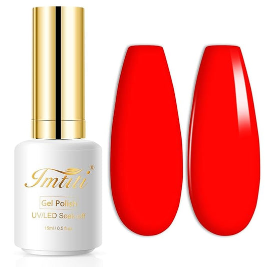 Imtiti Gel Nail Polish, 1 Pcs 15ml Neon Red Color Gel Polish Soak Off Nail Art Manicure Salon DIY Nail Lamp Gel Nail Design Decoration at Home Gift for Women, 0.5 Fluid Ounces