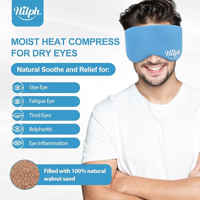 Hilph Microwave Warm Eye Mask for Dry Eyes, Heated Eye Mask Moist Heat Warm Eye Compress for Blepharitis, Styes, Tired Itchy Eyes, Eye Strain, Fatigue Eye Treatment (Blue)-VivaGrace Women